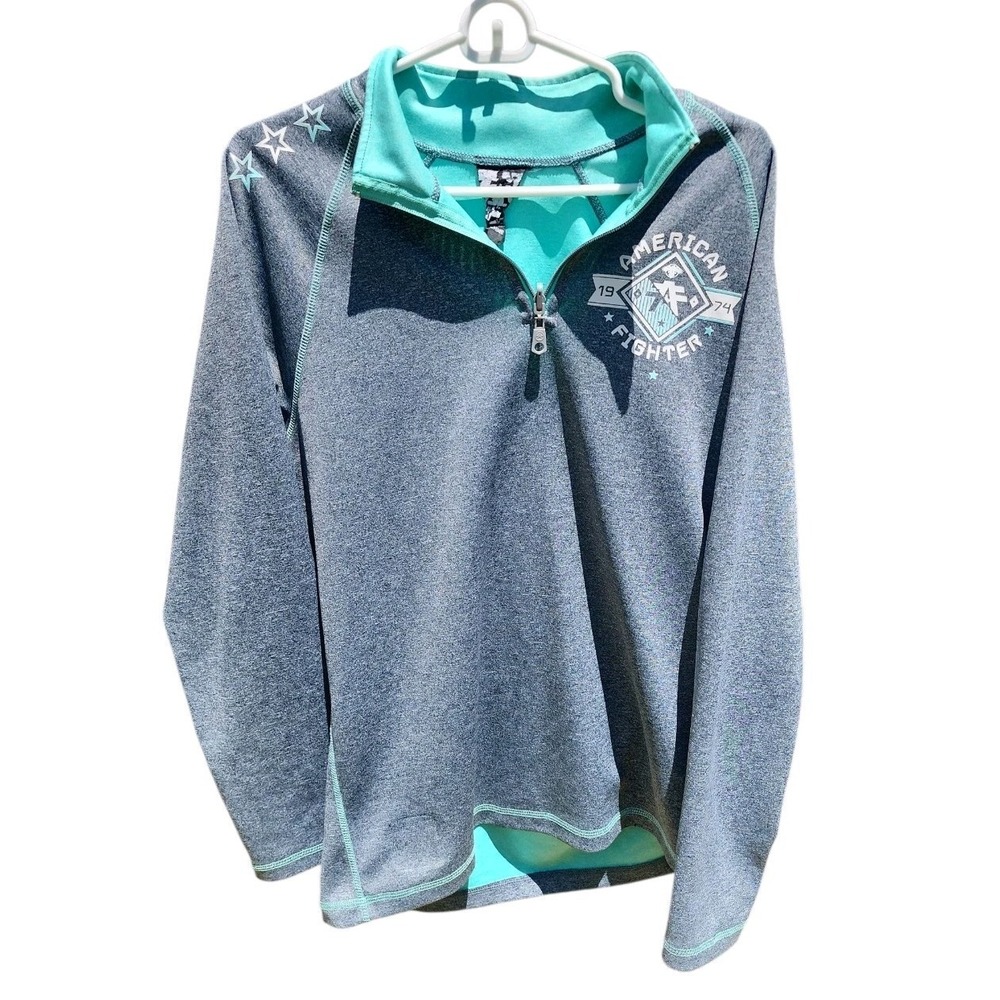 American Fighter Sweater Mens Large L‎ Gray Long Sleeve 1/4 Zip Pullover Buckle